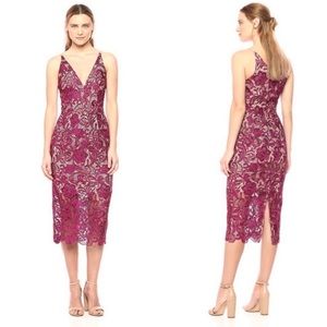 Dress The Population Marie Lace Midi Dress in Mulberry Size XS